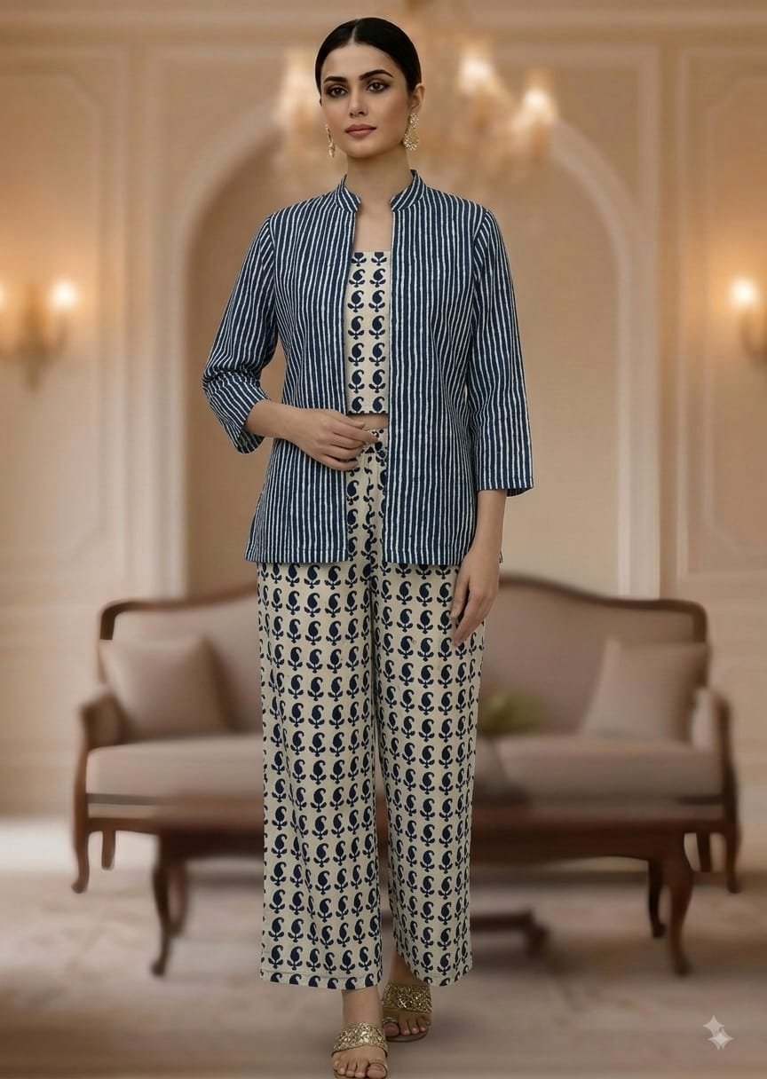 Cotton Printed 3 Pcs Cord Set