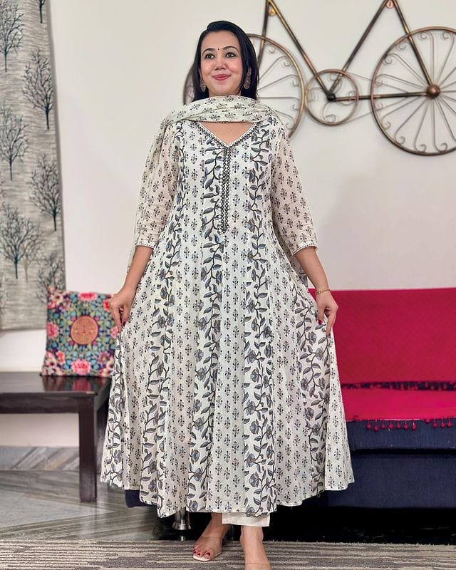 Cotton Printed Anarkali Stitched Suit Set