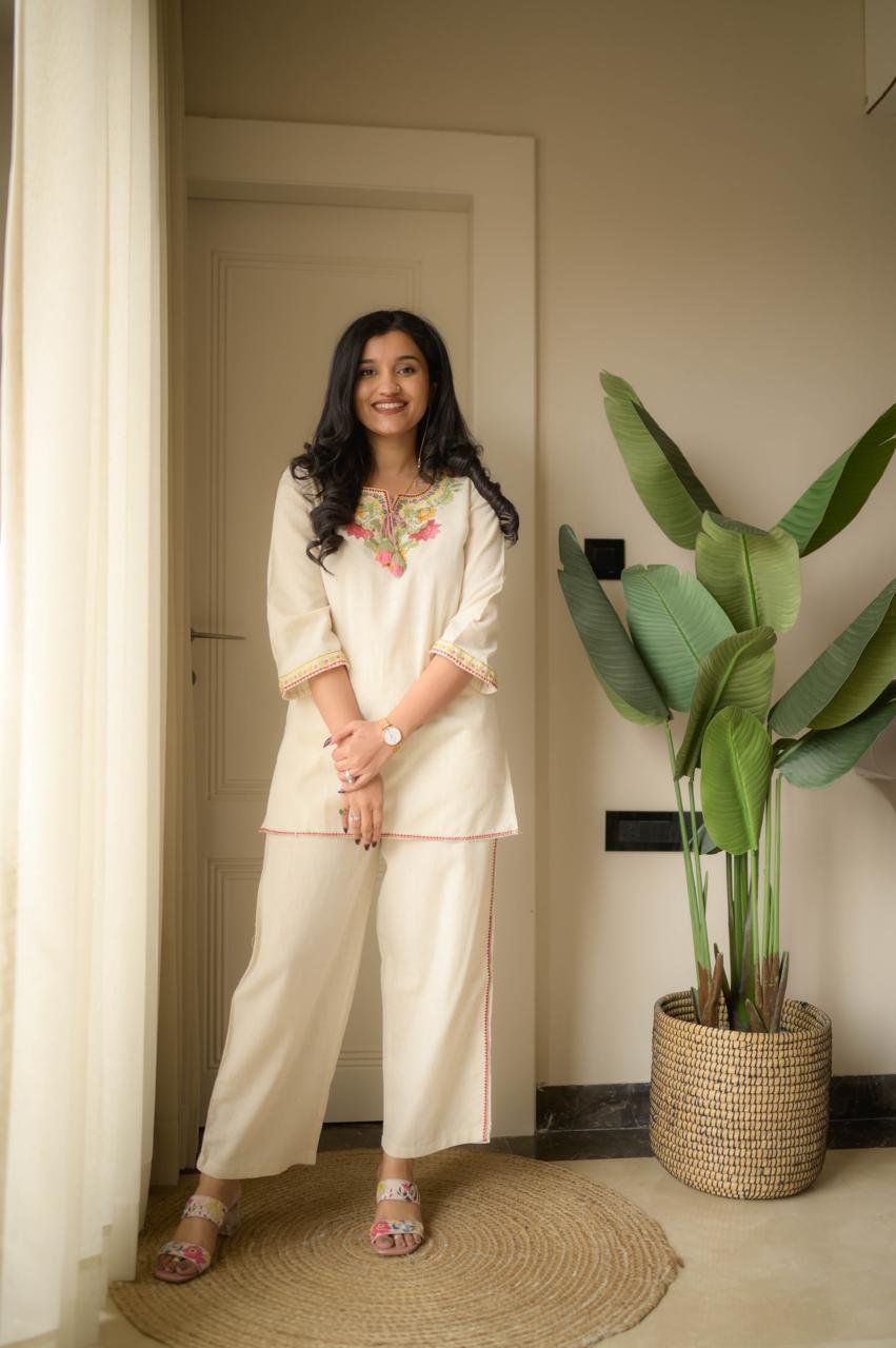 Cotton Embroidered Cord Set