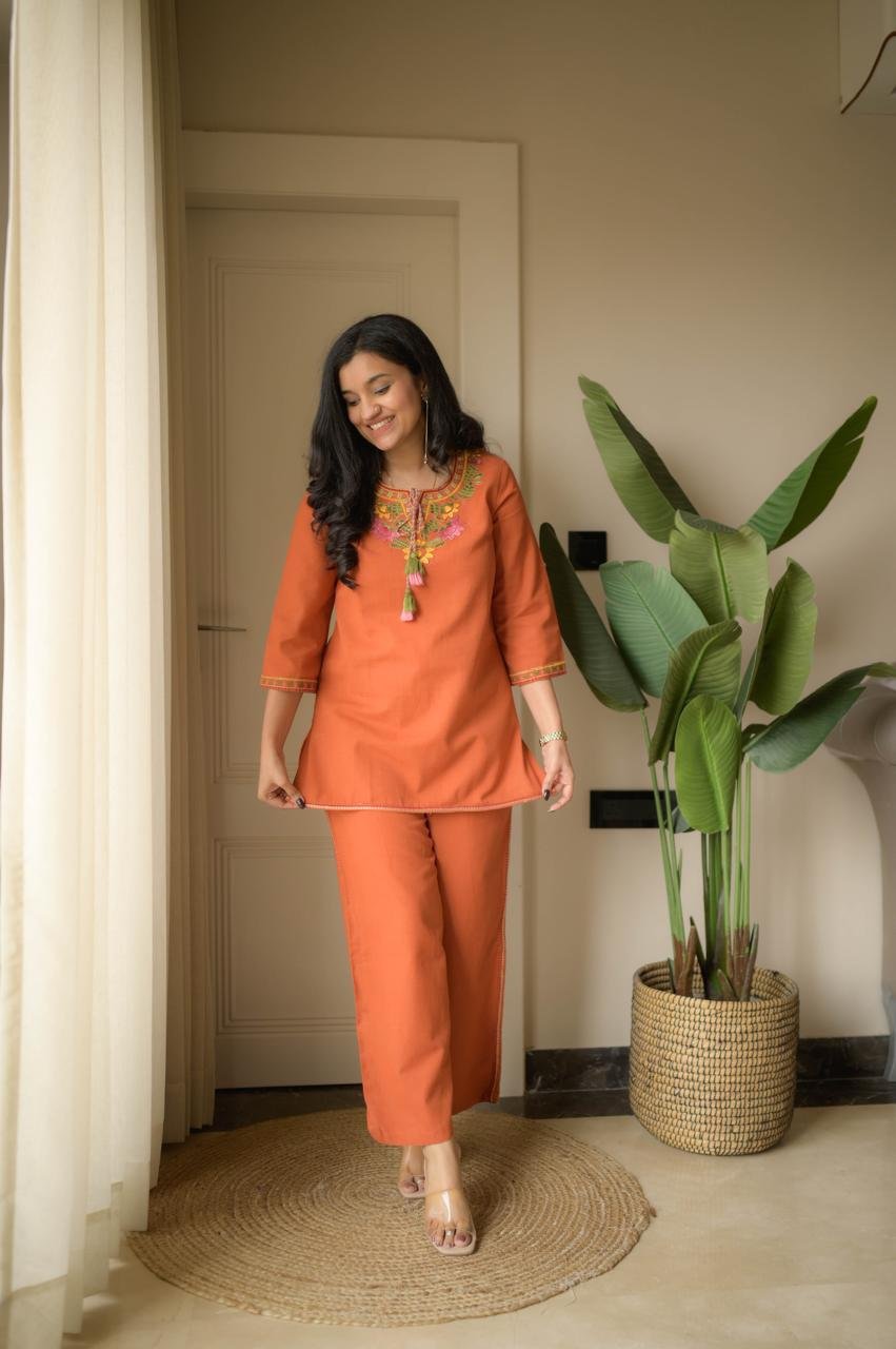 Cotton Embroidered Cord Set
