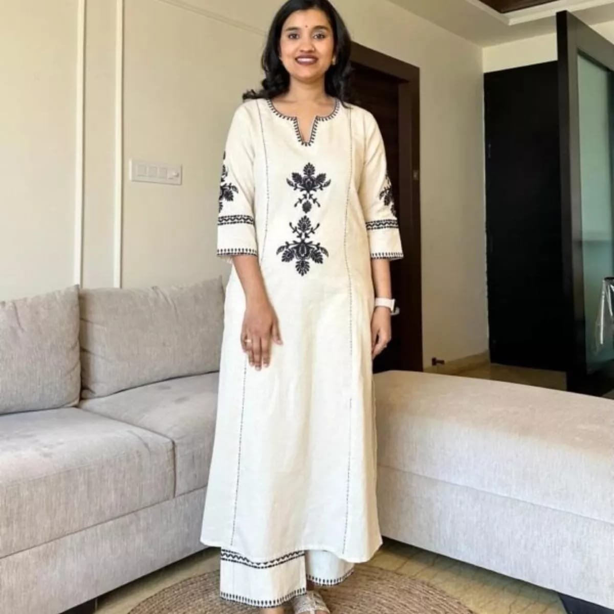 Cotton Embroidered Cord Set