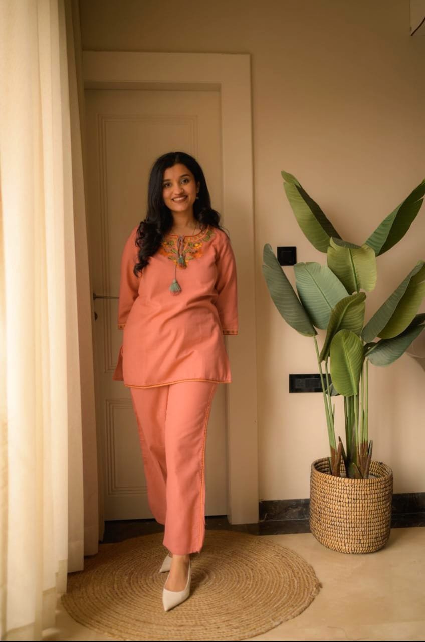 Cotton Embroidered Cord Set