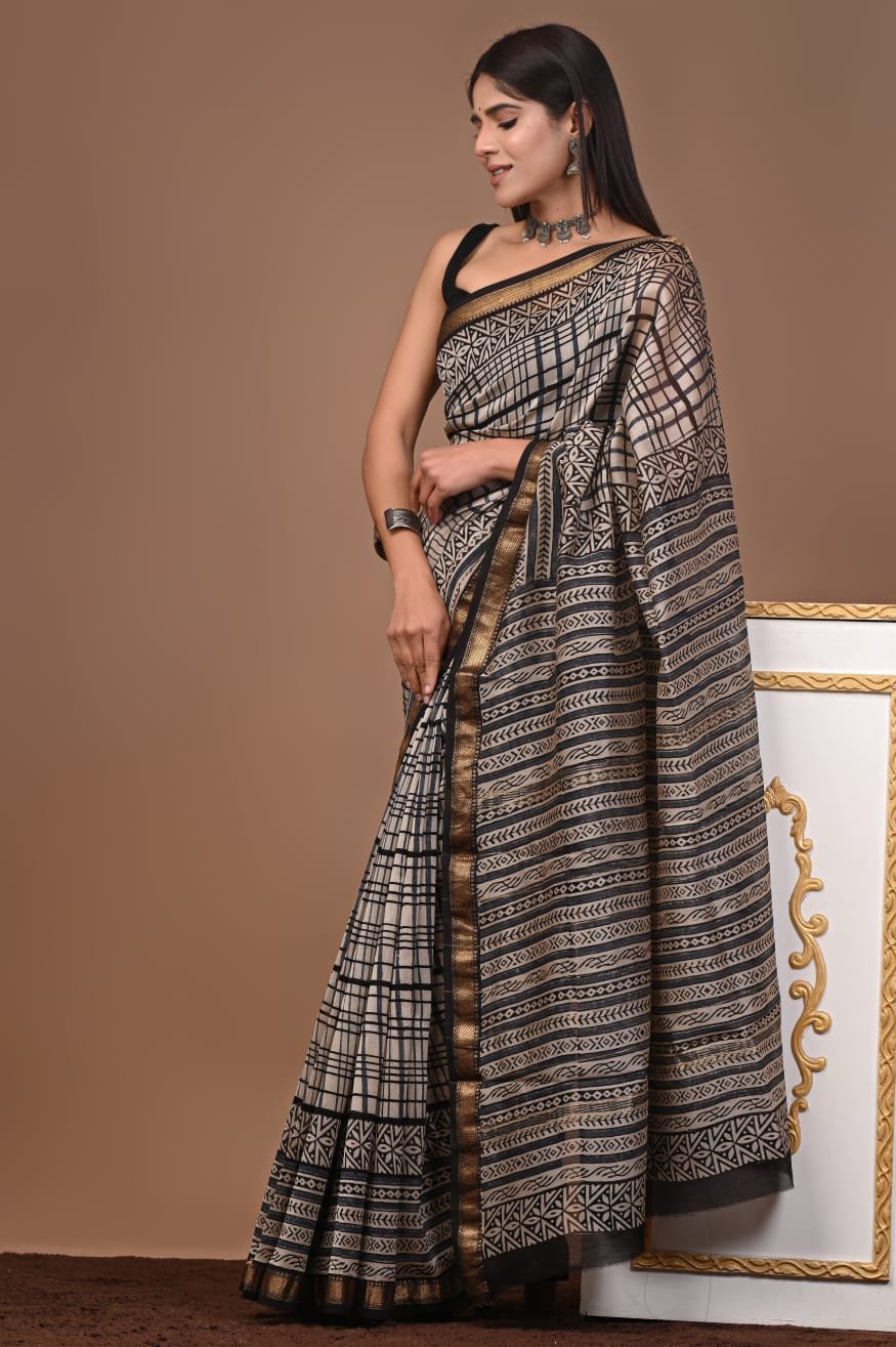 Maheshwari Hand Block Printed Saree