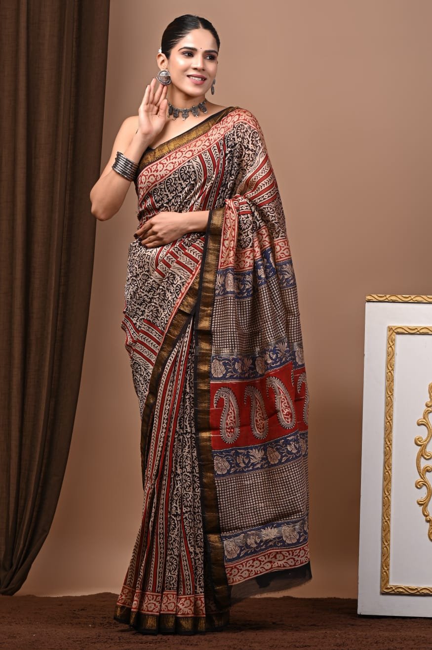Maheshwari Hand Block Printed Saree