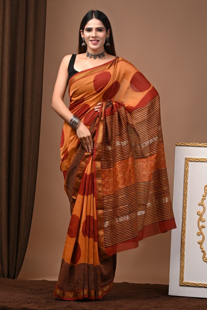 Maheshwari Hand Block Printed Saree