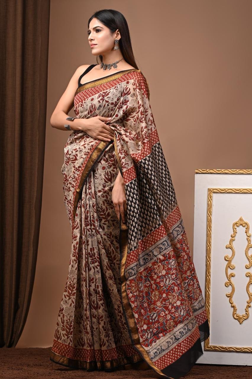 Maheshwari Hand Block Printed Saree