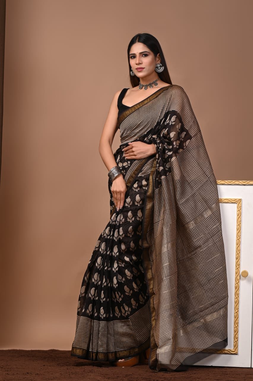Maheshwari Hand Block Printed Saree
