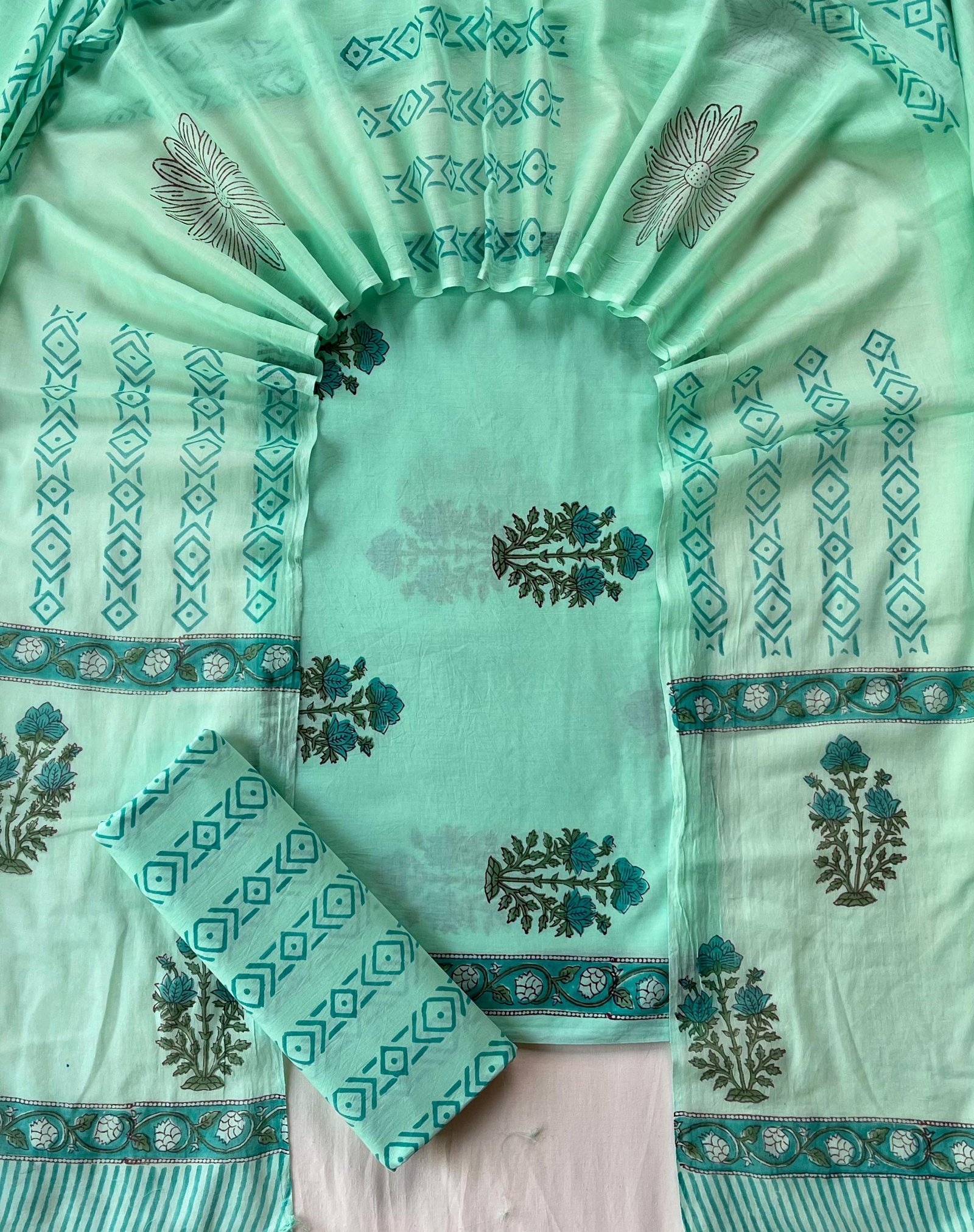 Cotton Dupatta Block Printed Suit