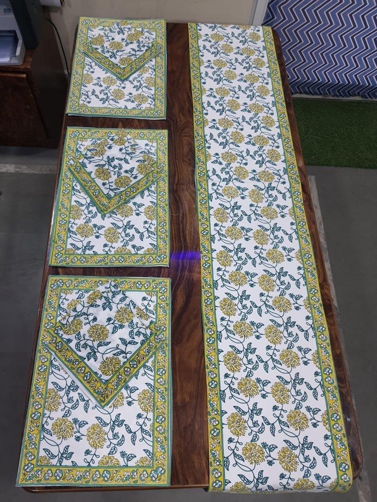Cotton Printed Table Runner Mat & Napkin Set