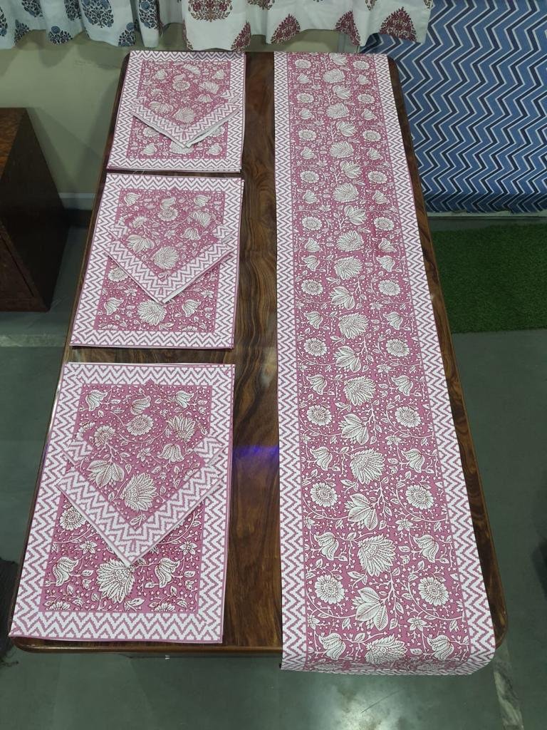 Cotton Printed Table Runner Mat & Napkin Set