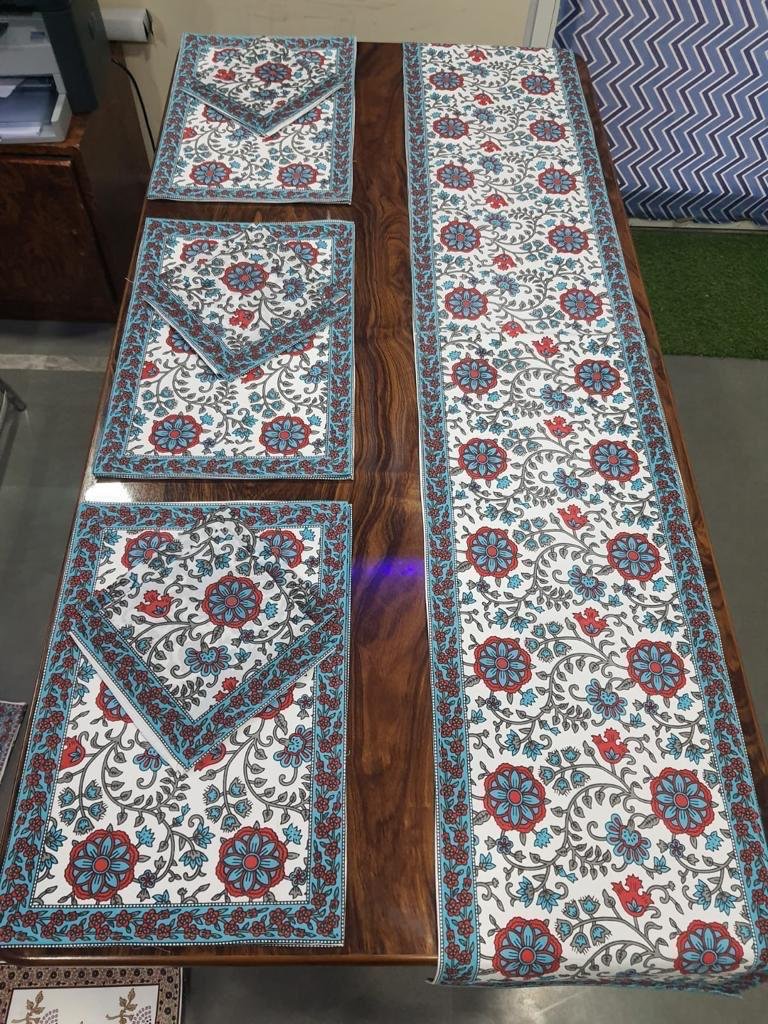 Cotton Printed Table Runner Mat & Napkin Set