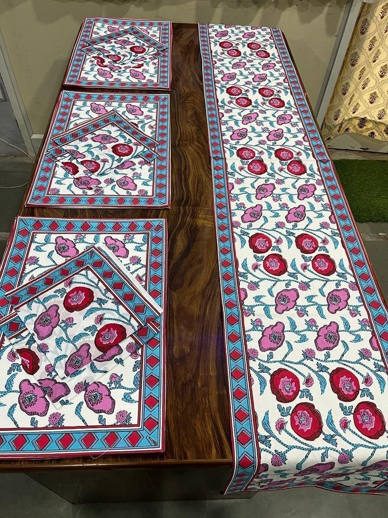 Cotton Printed Table Runner Mat & Napkin Set