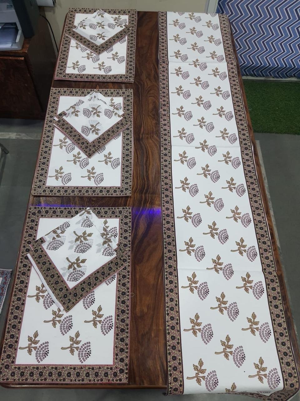 Cotton Printed Table Runner Mat & Napkin Set