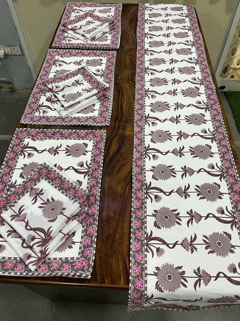Cotton Printed Table Runner Mat & Napkin Set