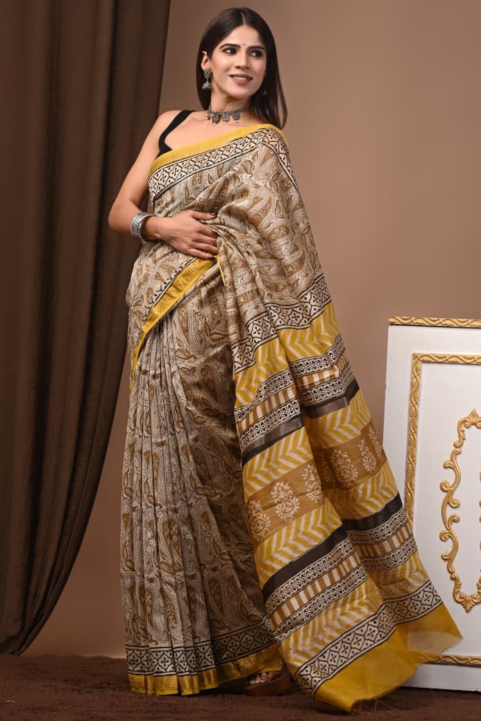 Maheshwari Hand Block Printed Saree
