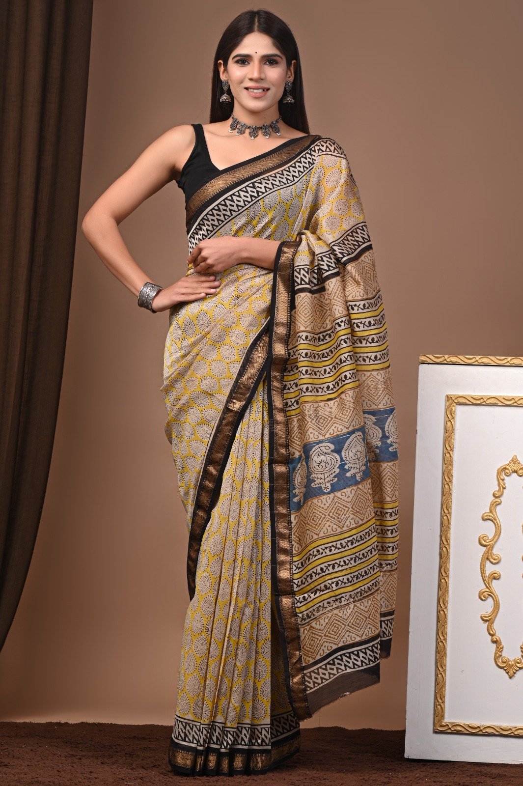 Maheshwari Hand Block Printed Saree