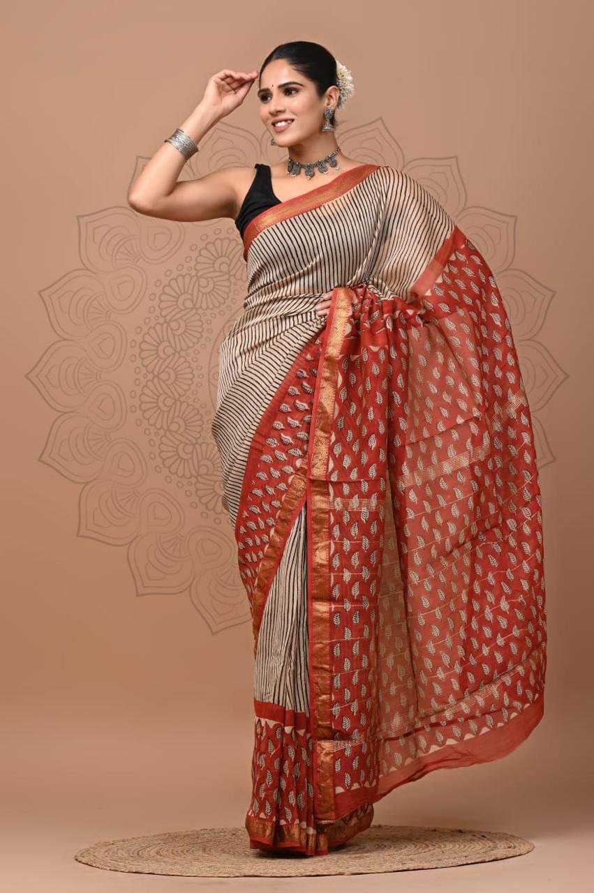 Maheshwari Hand Block Printed Saree