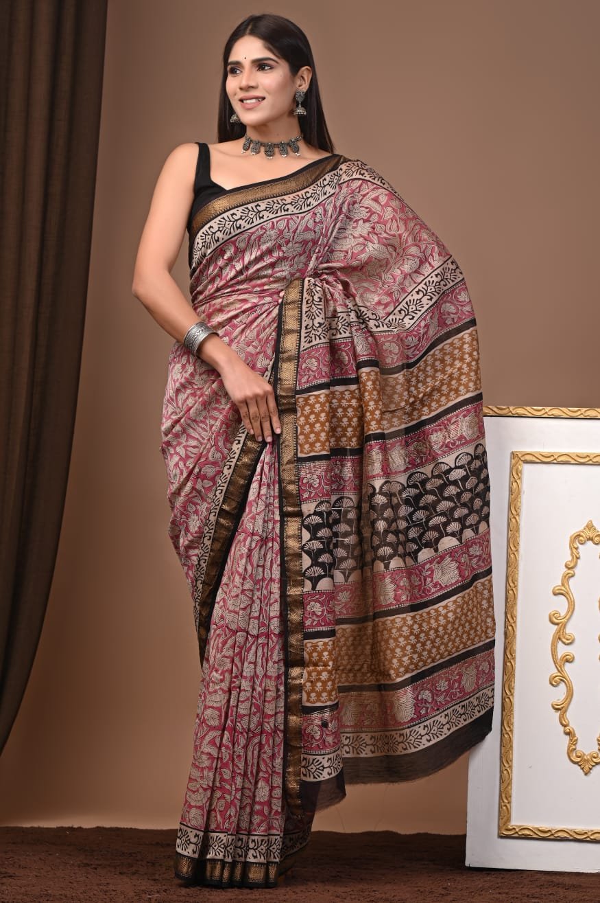 Maheshwari Hand Block Printed Saree
