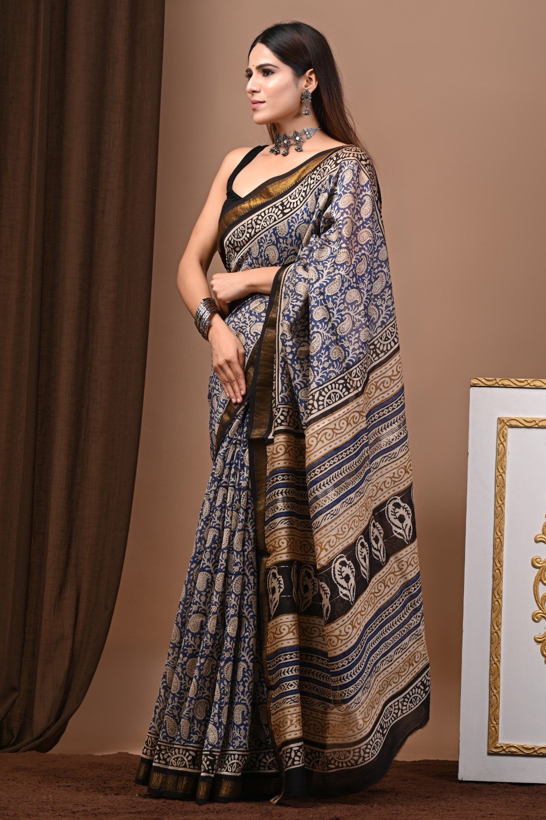 Maheshwari Hand Block Printed Saree
