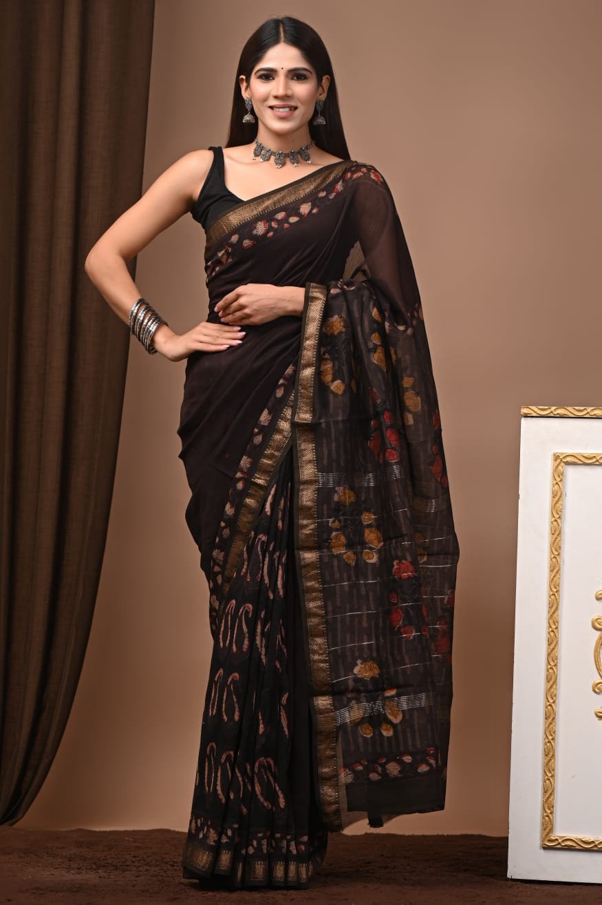 Maheshwari Hand Block Printed Saree