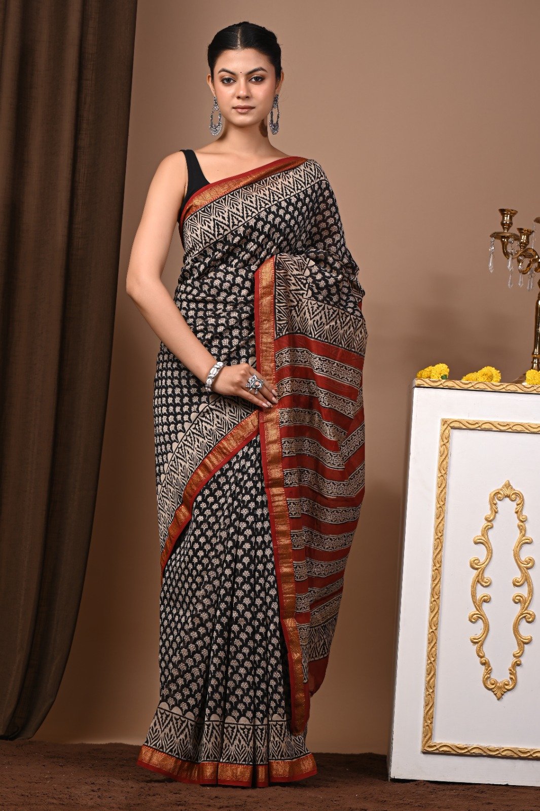 Maheshwari Hand Block Printed Saree