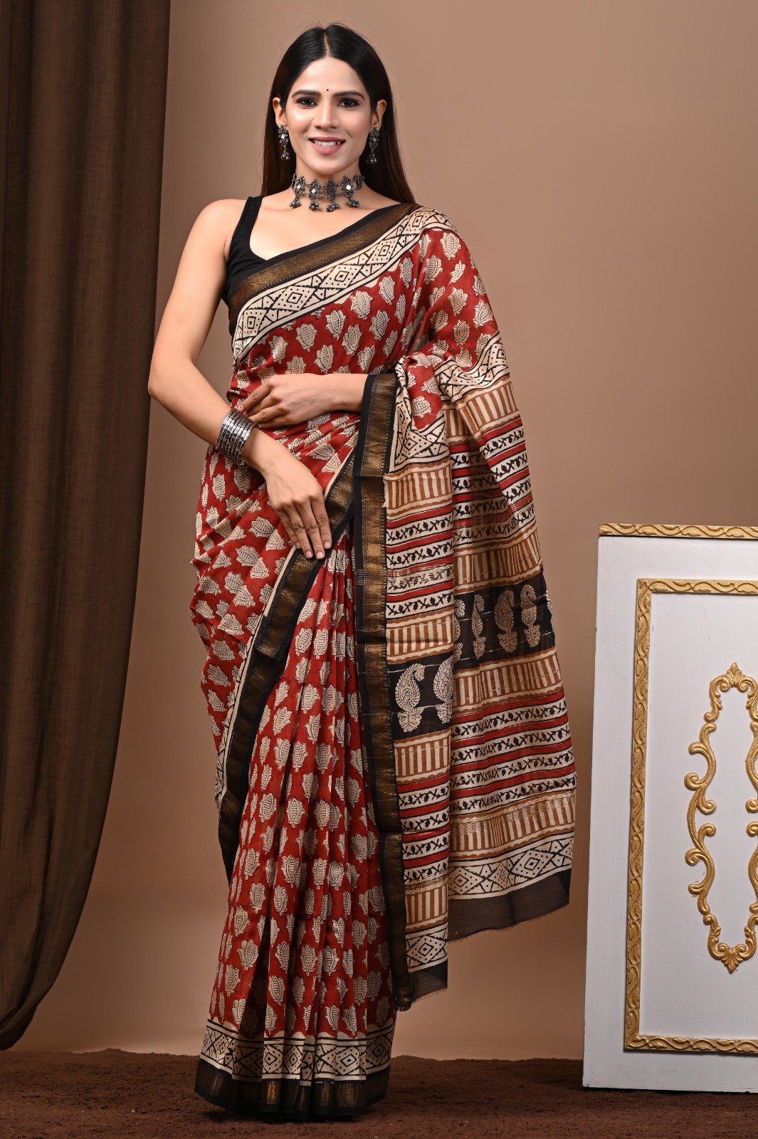 Maheshwari Hand Block Printed Saree