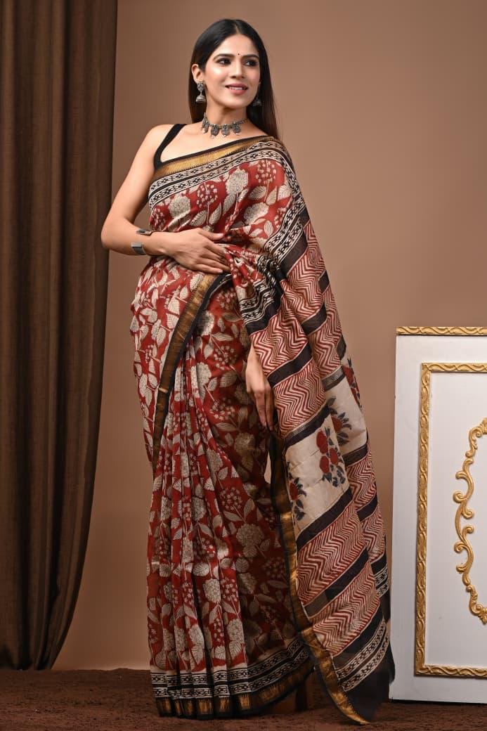 Maheshwari Hand Block Printed Saree