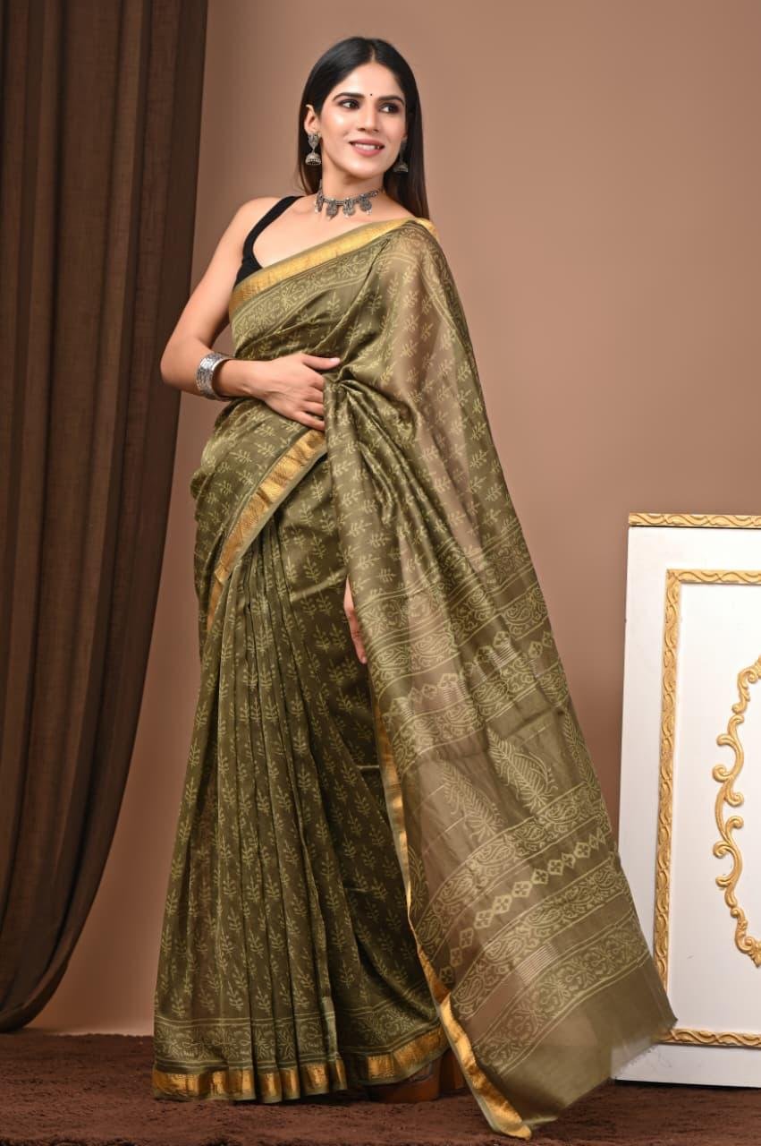 Maheshwari Hand Block Printed Saree