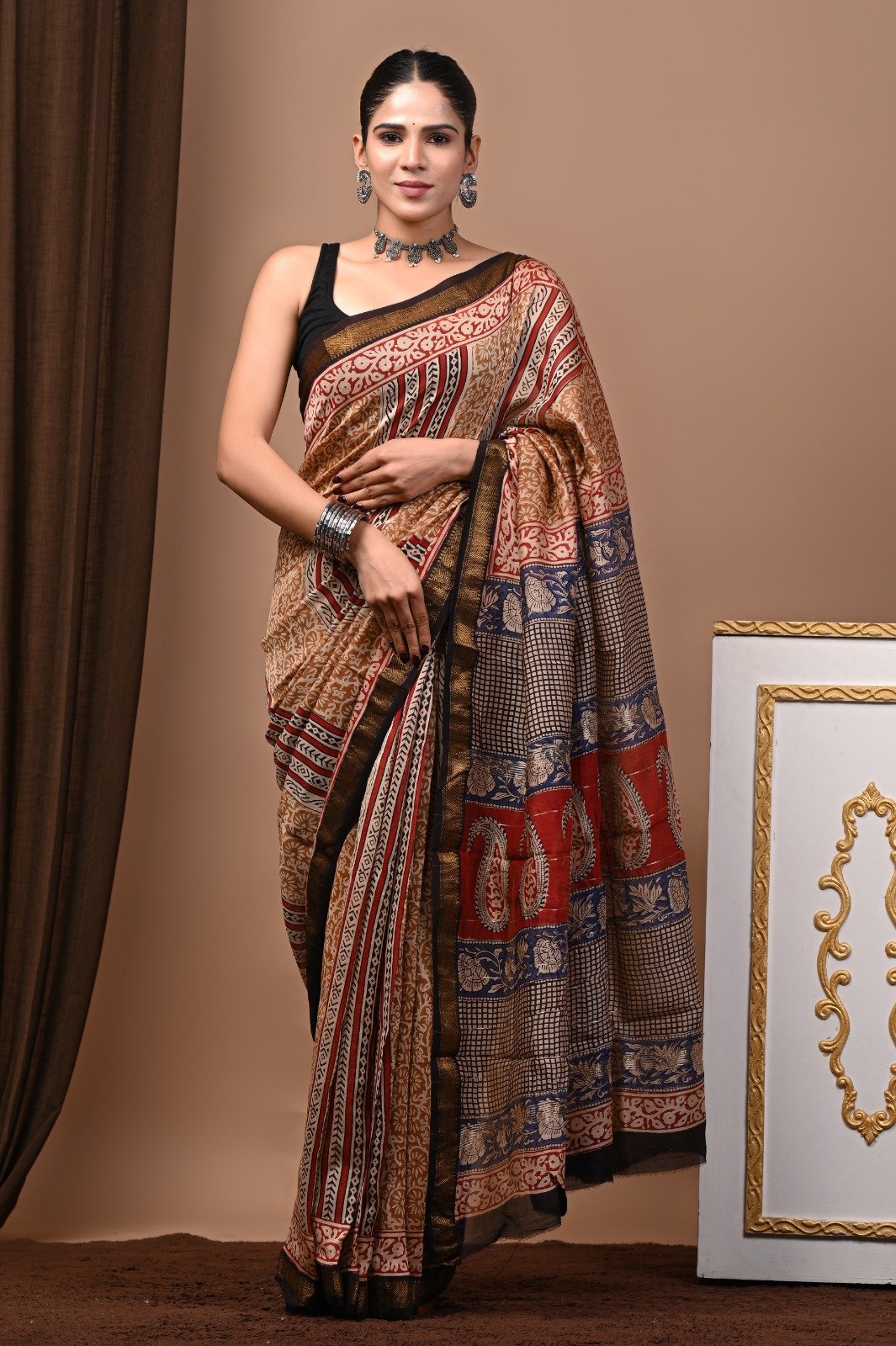 Maheshwari Hand Block Printed Saree