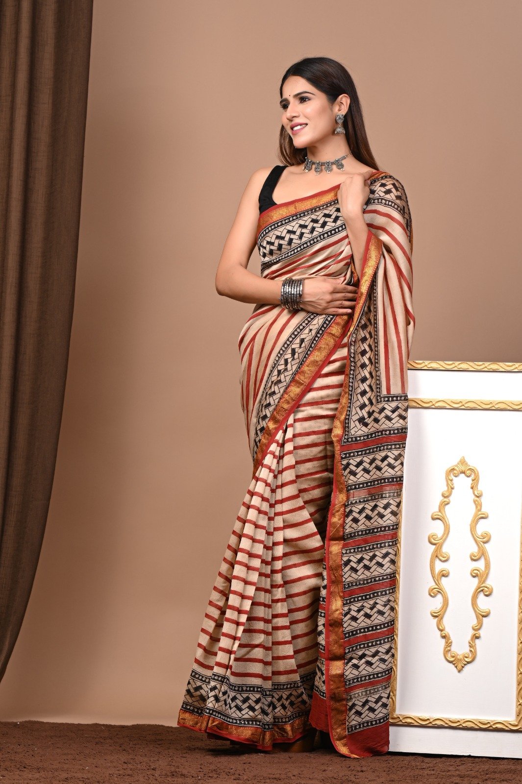 Maheshwari Hand Block Printed Saree