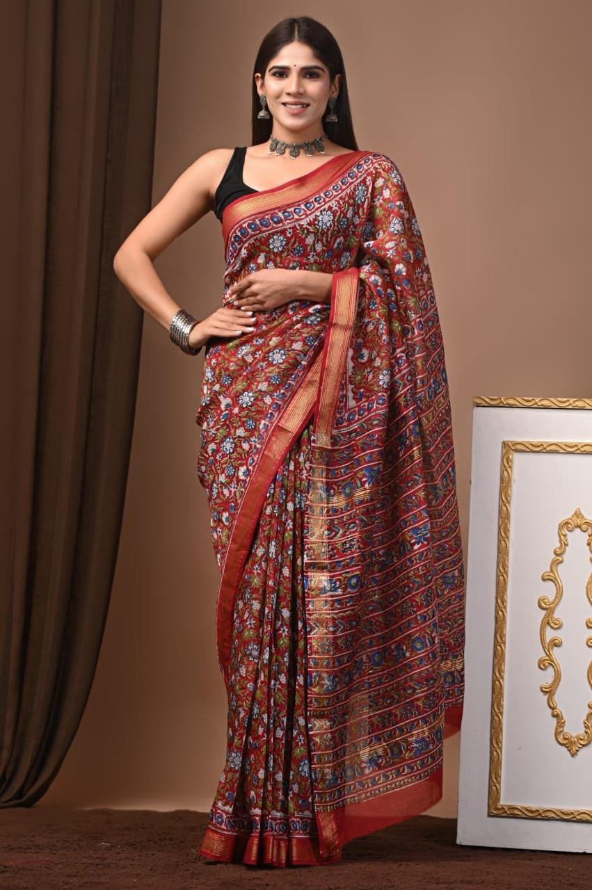 Maheshwari Hand Block Printed Saree
