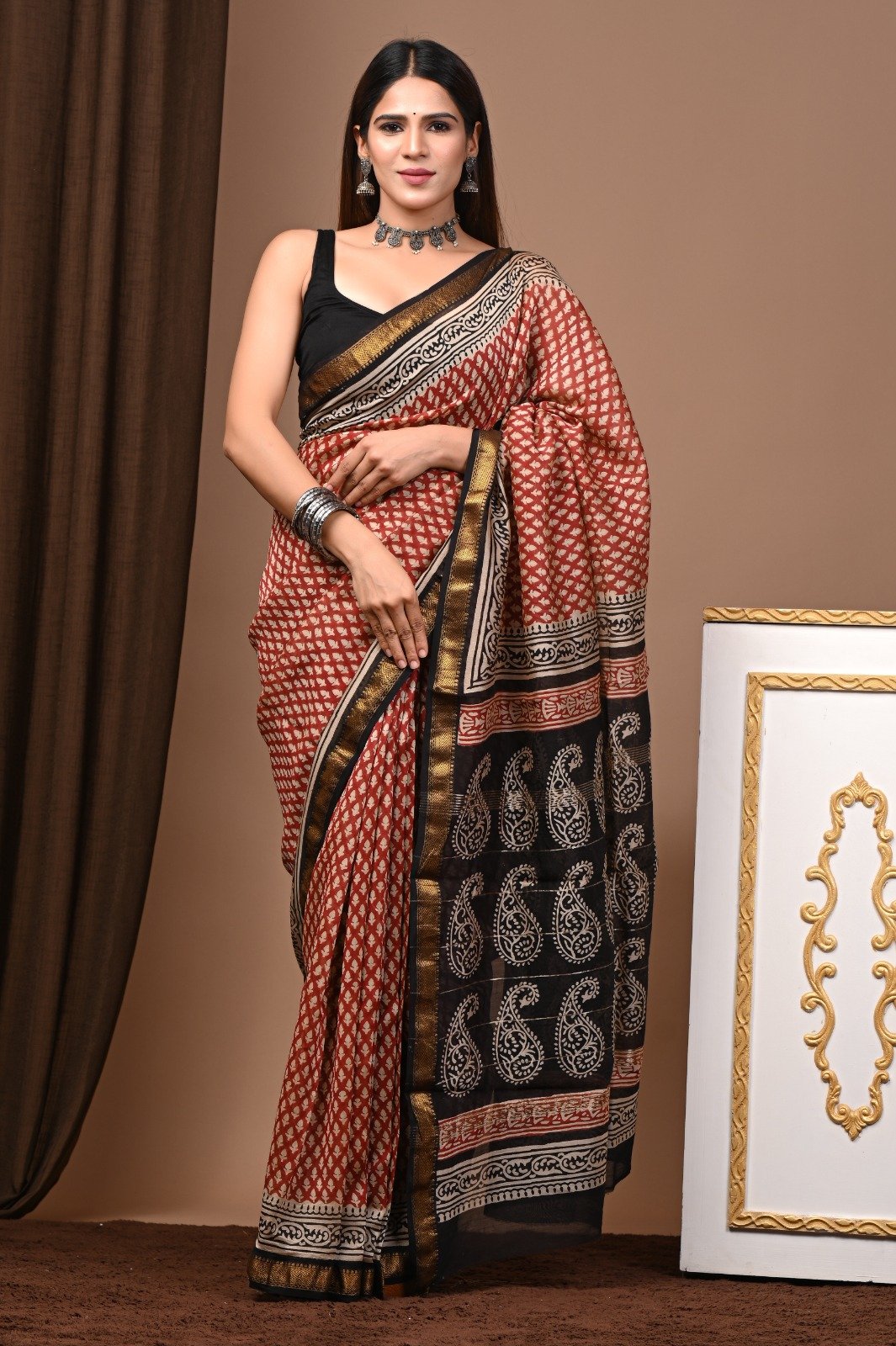 Maheshwari Hand Block Printed Saree