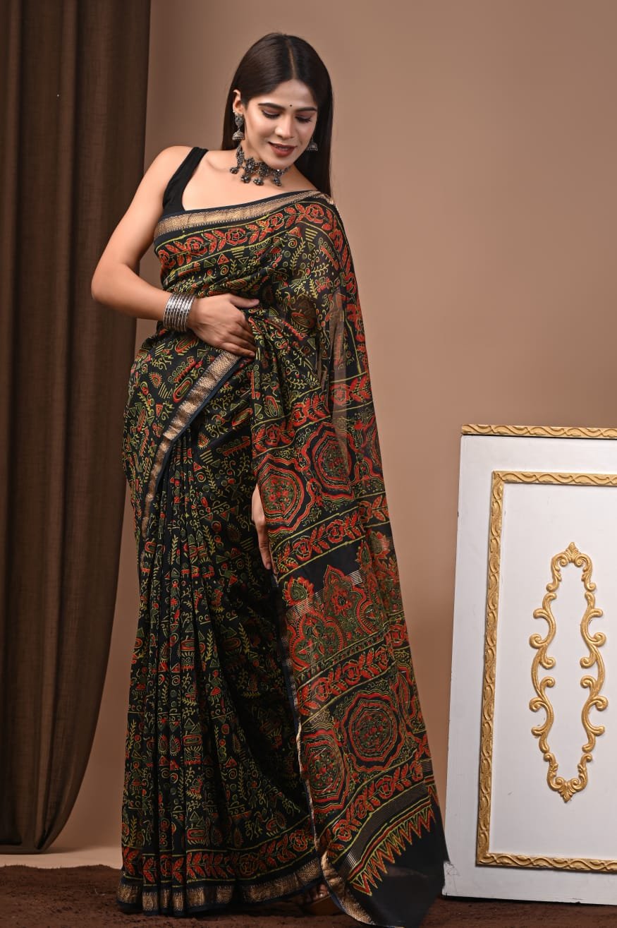 Maheshwari Hand Block Printed Saree