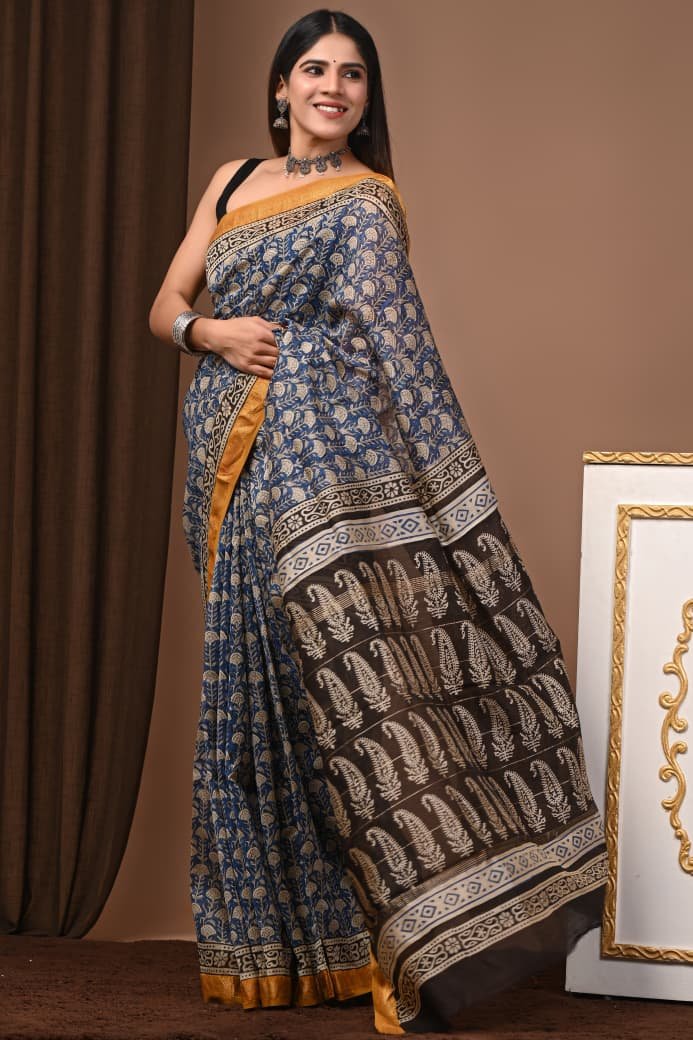 Maheshwari Hand Block Printed Saree