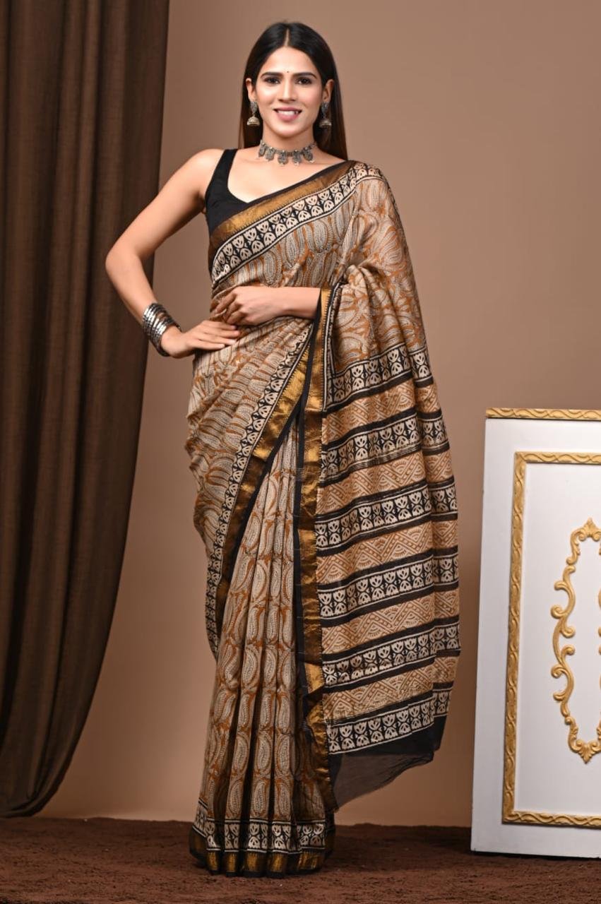 Maheshwari Hand Block Printed Saree