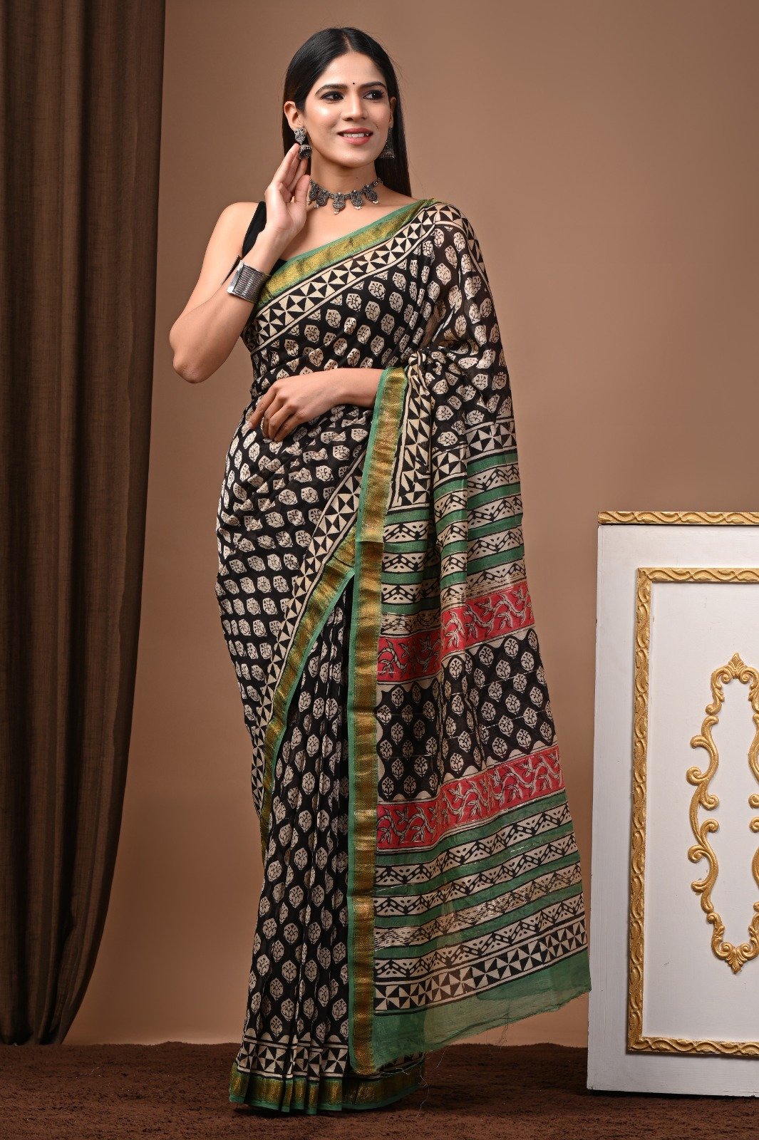 Maheshwari Hand Block Printed Saree