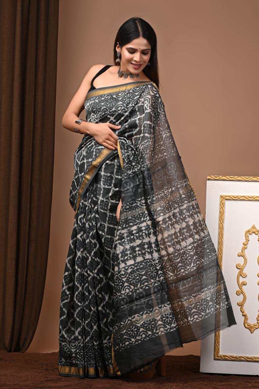 Maheshwari Hand Block Printed Saree