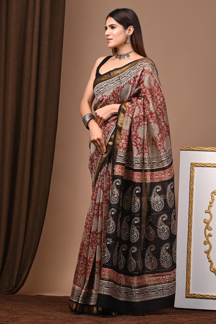 Maheshwari Hand Block Printed Saree