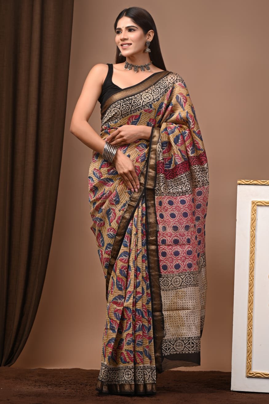 Maheshwari Hand Block Printed Saree