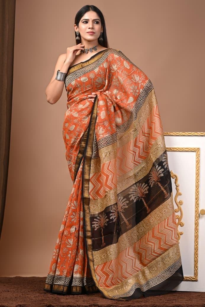 Maheshwari Hand Block Printed Saree