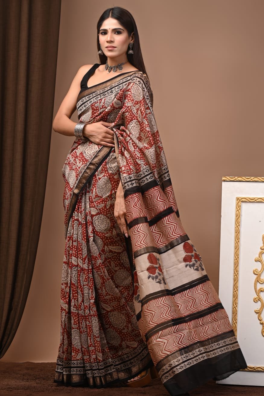Maheshwari Hand Block Printed Saree