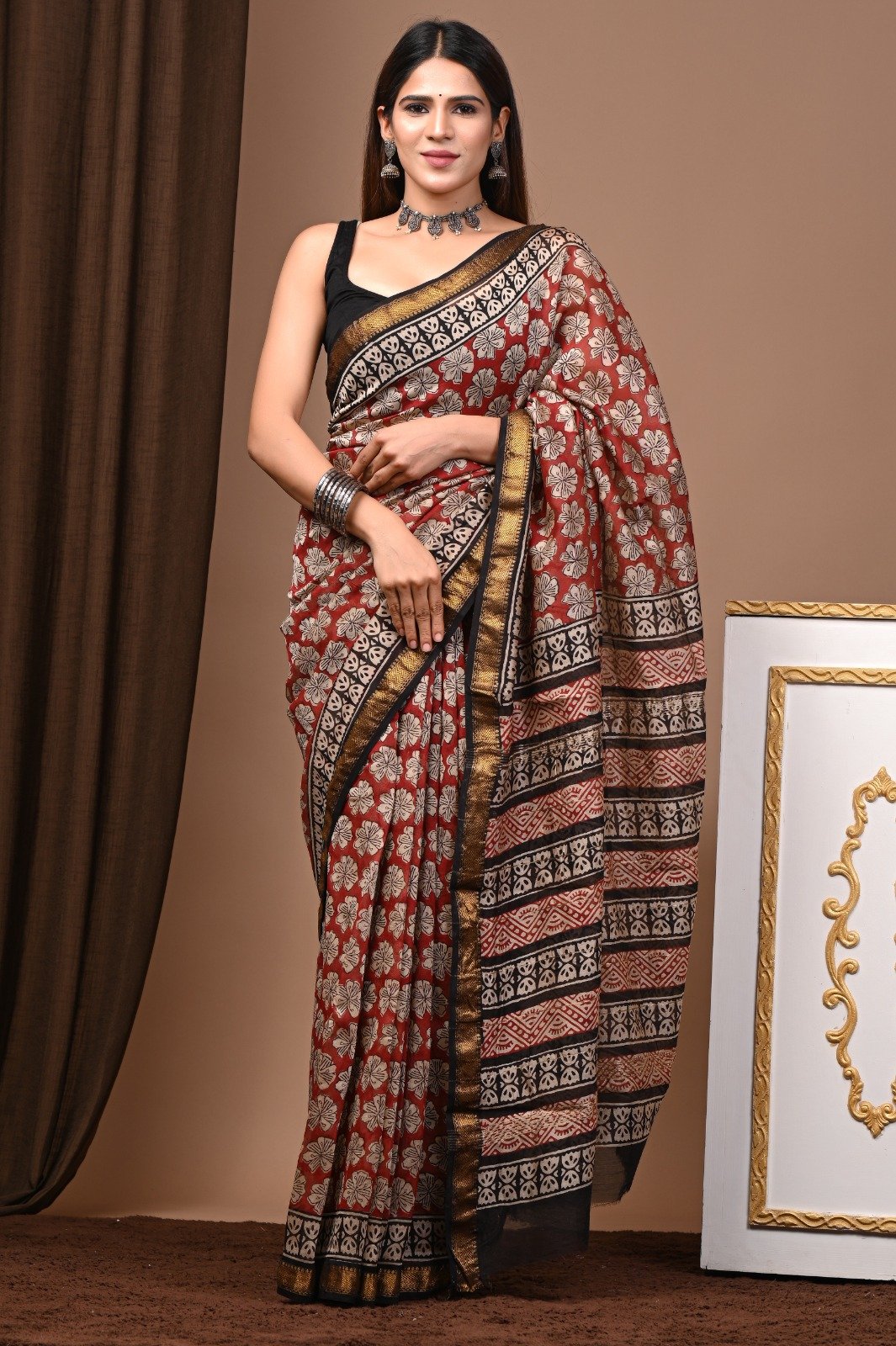 Maheshwari Hand Block Printed Saree