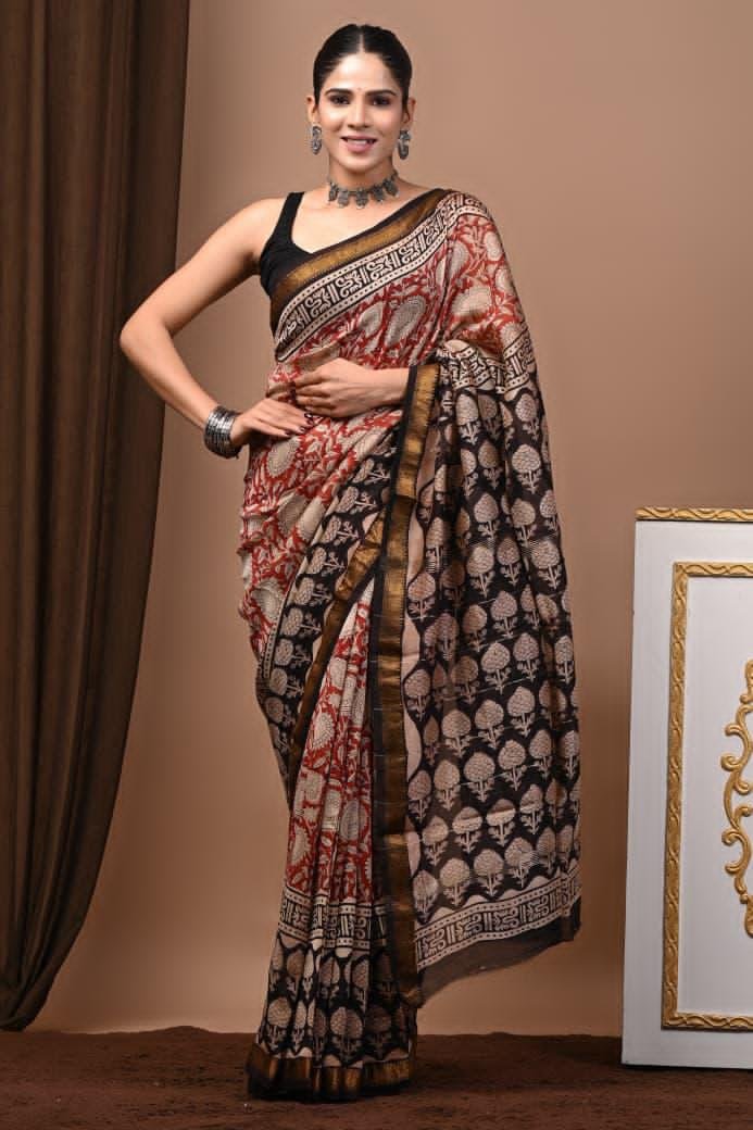 Maheshwari Hand Block Printed Saree