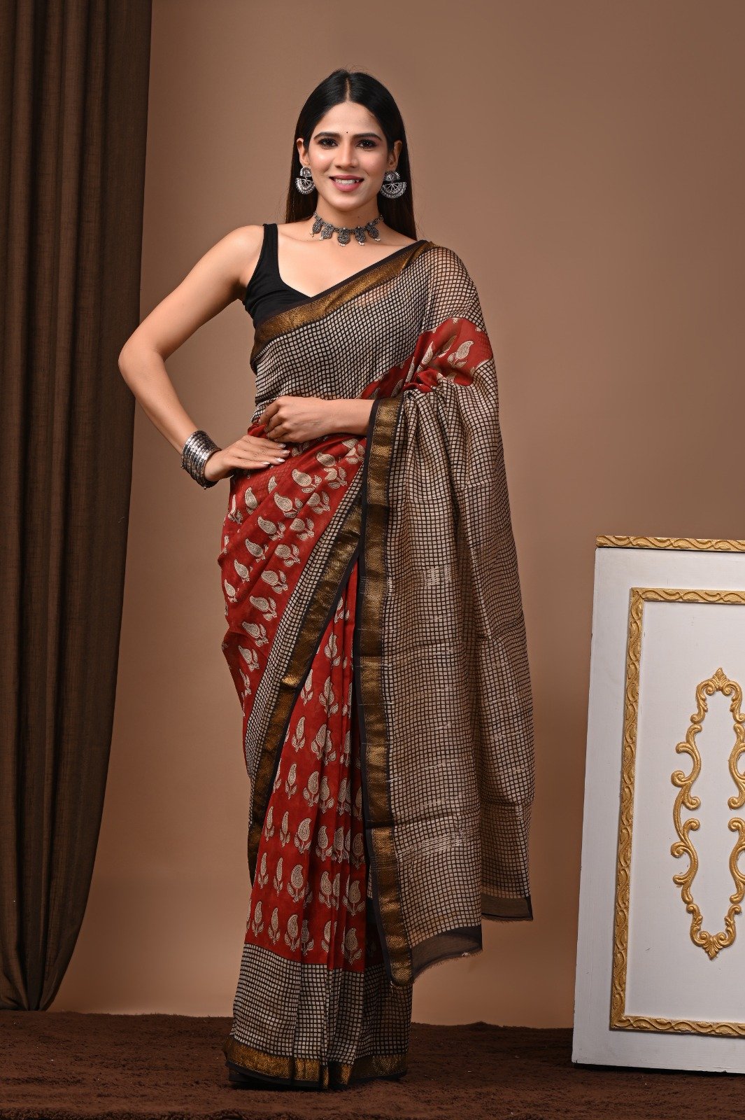 Maheshwari Hand Block Printed Saree