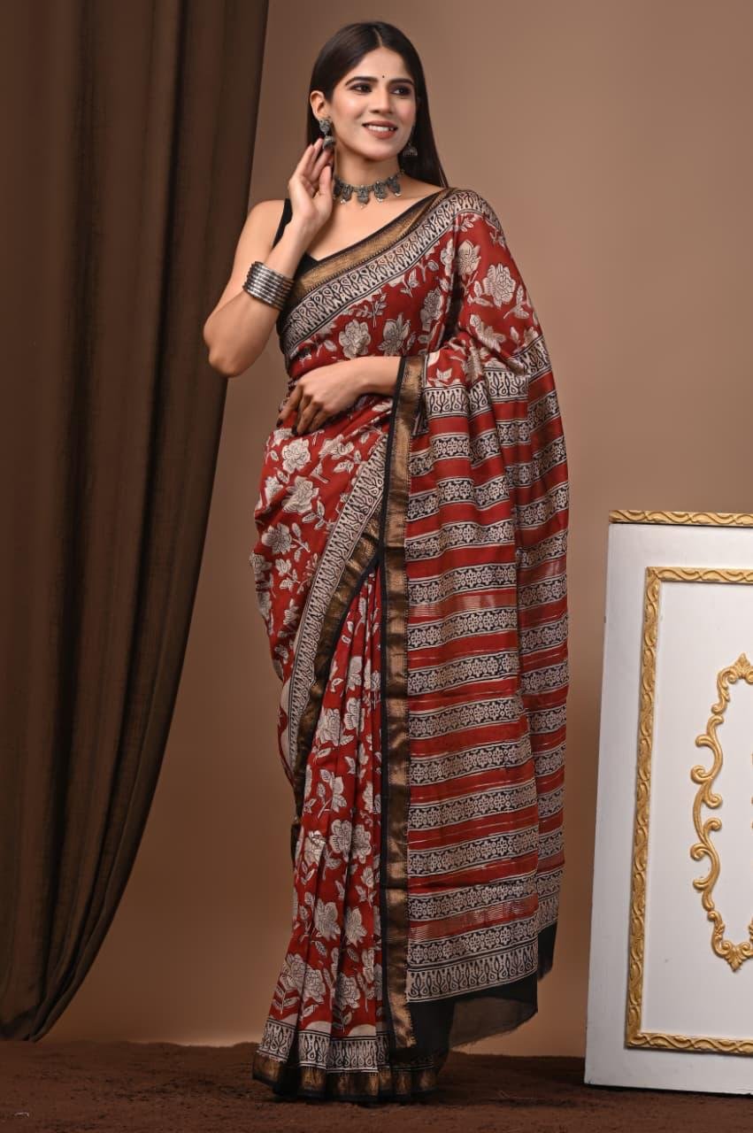 Maheshwari Hand Block Printed Saree