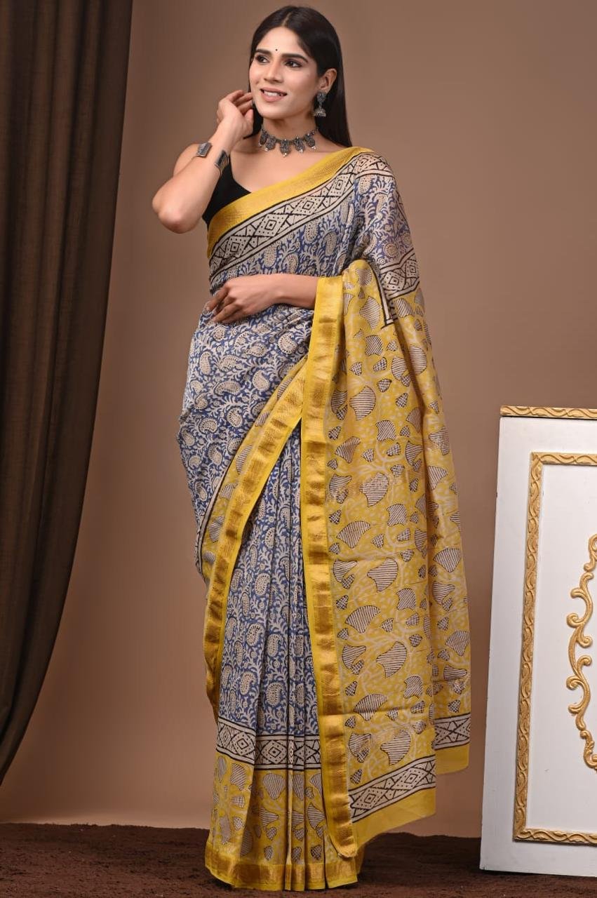 Maheshwari Hand Block Printed Saree