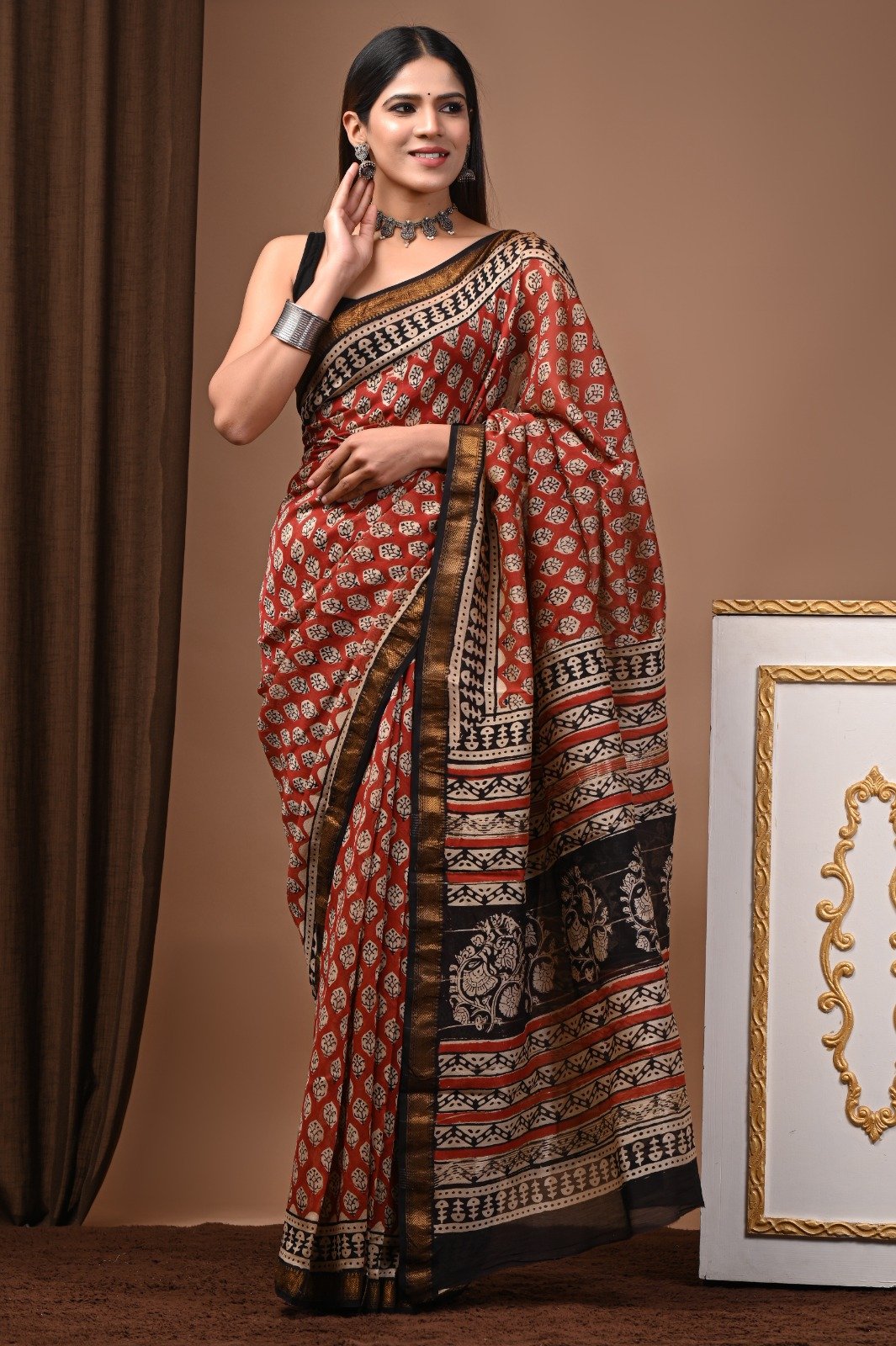 Maheshwari Hand Block Printed Saree
