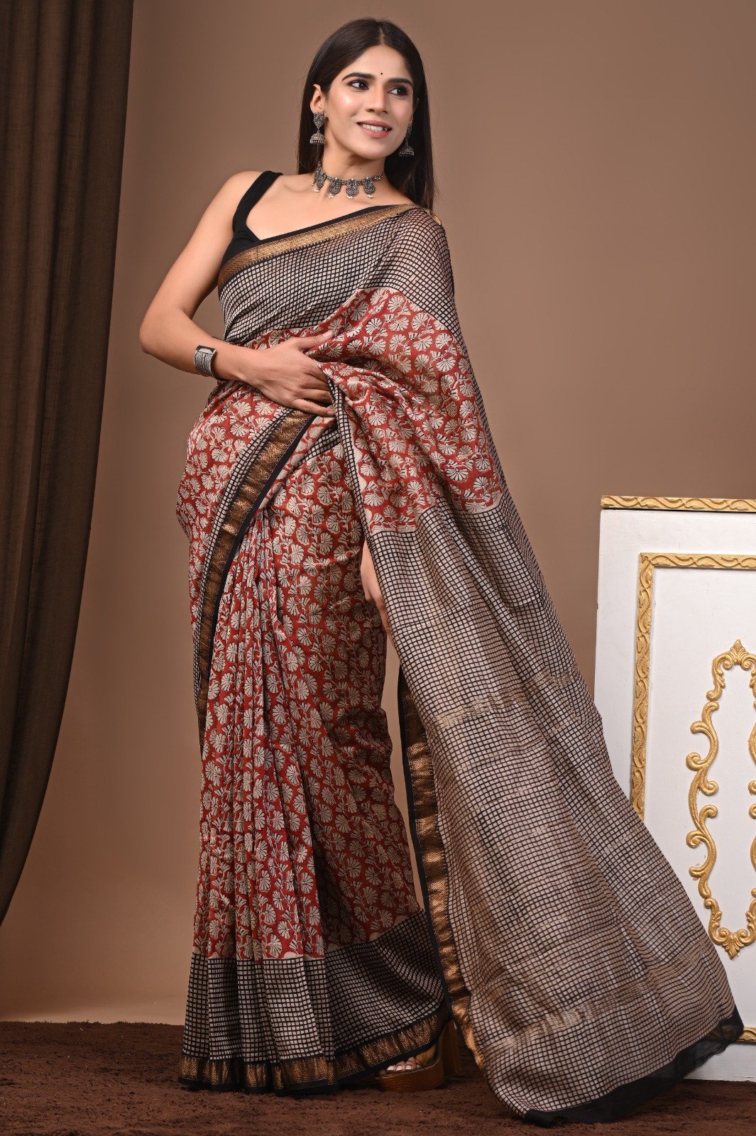 Maheshwari Hand Block Printed Saree