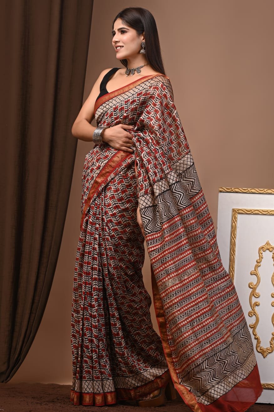 Maheshwari Hand Block Printed Saree