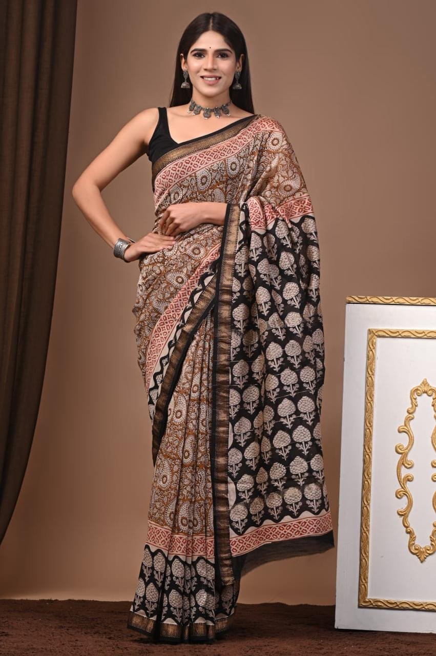 Maheshwari Hand Block Printed Saree
